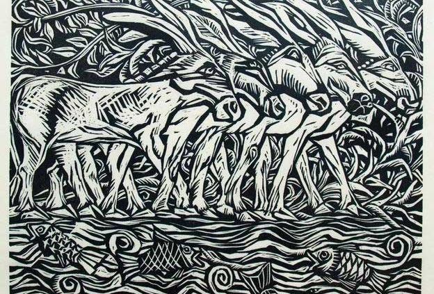 Barbara Putnam Wood Relief Print | Turtle Gallery