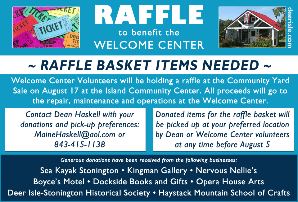 Welcome Center Raffle Basket Items Needed. Current sponsors listed below. Poster.