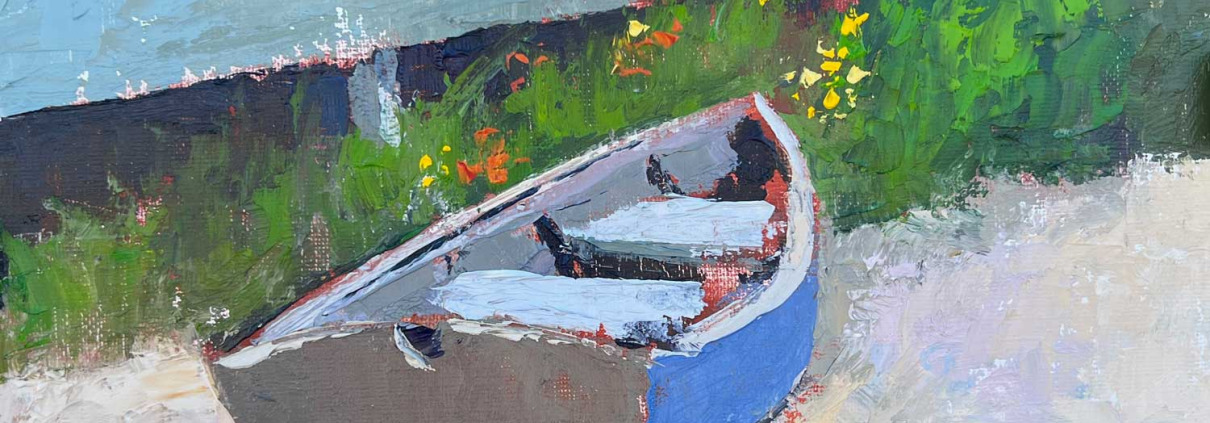 Little Blue Dinghy by Sarah Baskin, oil, 8"x10"